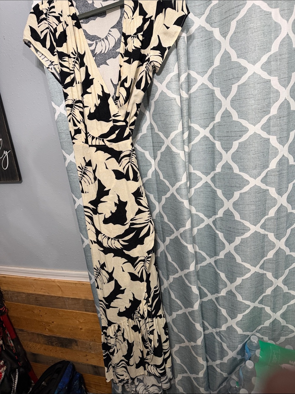 Tribal Black and Cream Floral Wrap  Dress